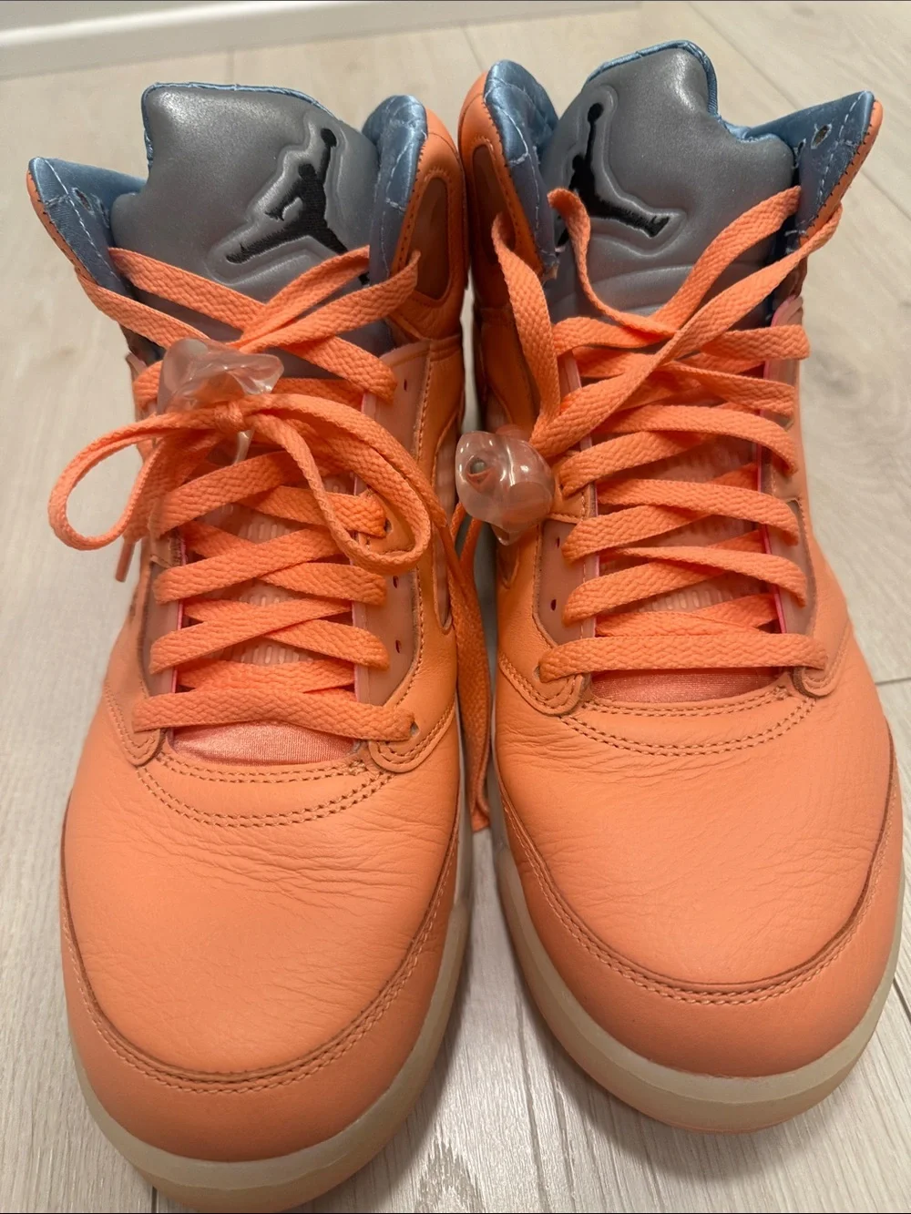 Jordan High-Top Sneakers in Orange with Gray-Blue Accents